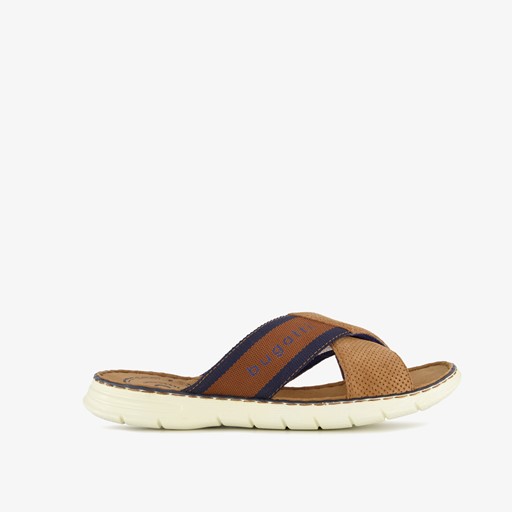 Leren heren slippers cognac bruin