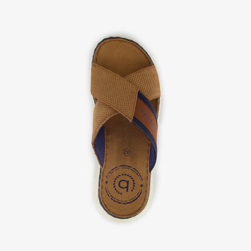 Leren heren slippers cognac bruin
