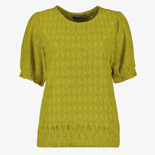 Dames top met broderie groen