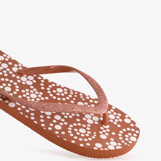Dames slippers met print en glitters bruin