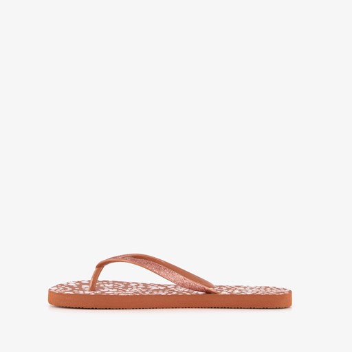 Dames slippers met print en glitters bruin