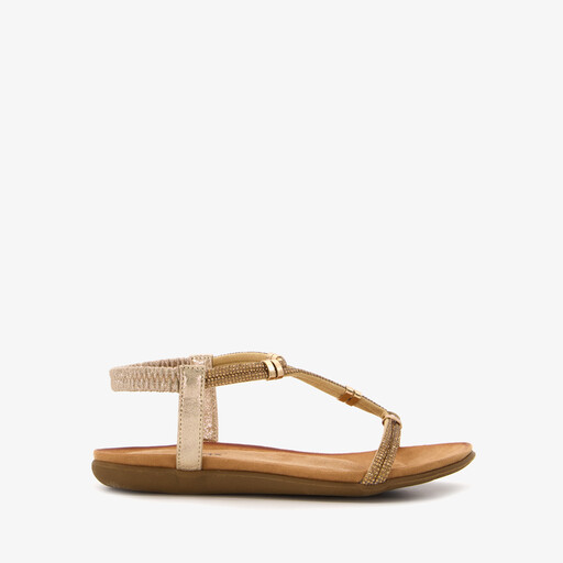 Dames sandalen goud met glittersteentjes