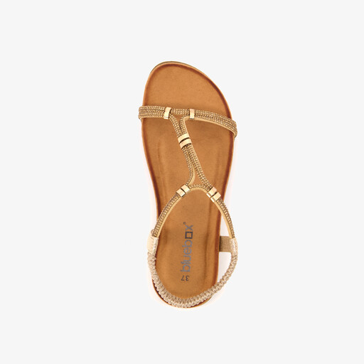 Dames sandalen goud met glittersteentjes