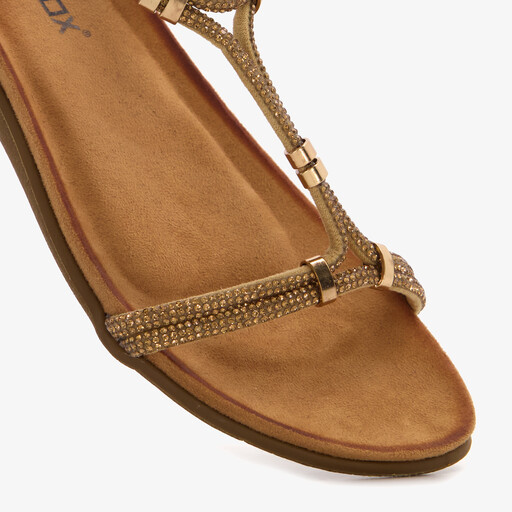 Dames sandalen goud met glittersteentjes