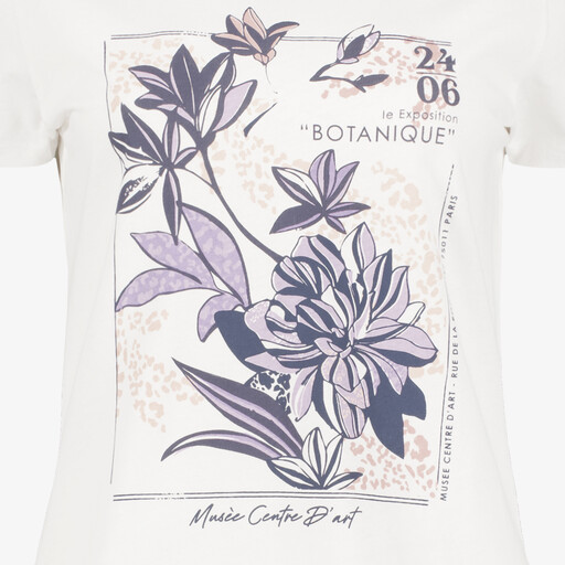 Dames T-shirt met bloemenprint wit lila