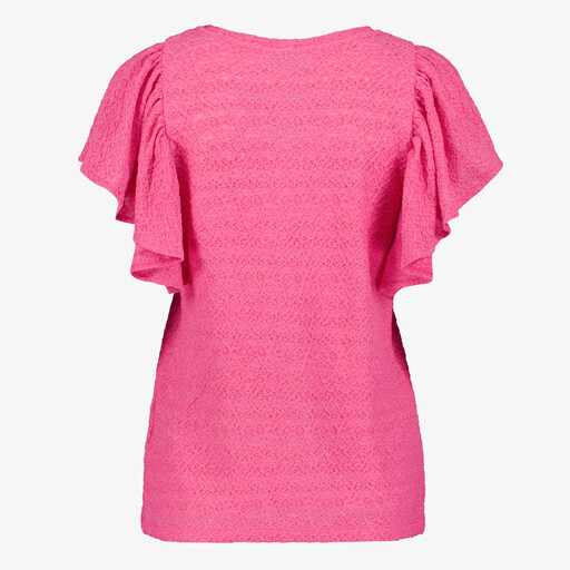 Dames T-shirt met ruches mouwen roze