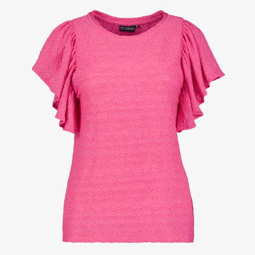 Dames T-shirt met ruches mouwen roze
