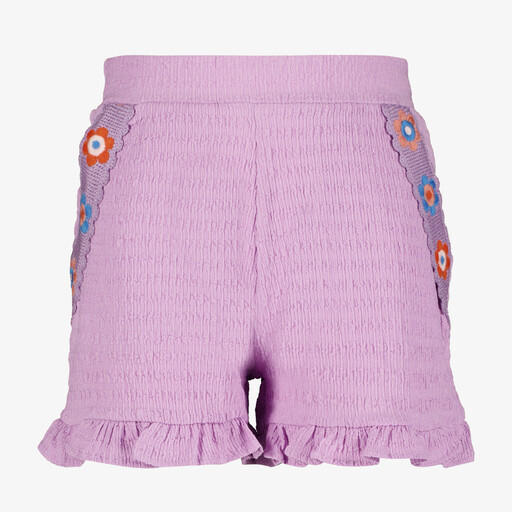 Meisjes short met geborduurde bloemen lila