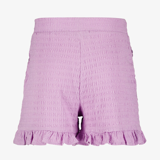 Meisjes short met geborduurde bloemen lila