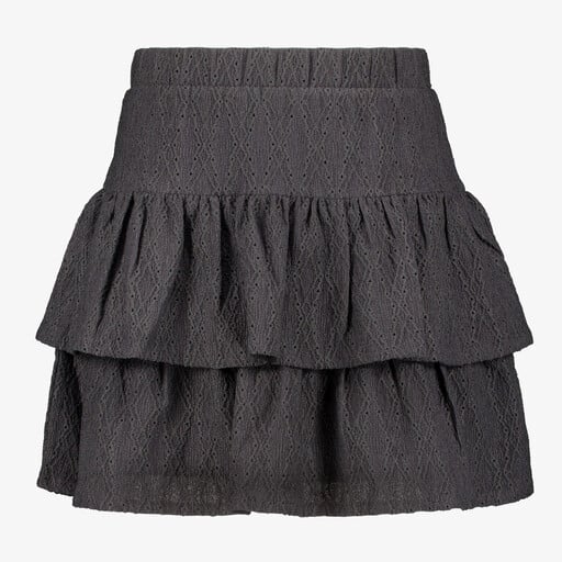 Meisjes broderie rok met ruches grijs