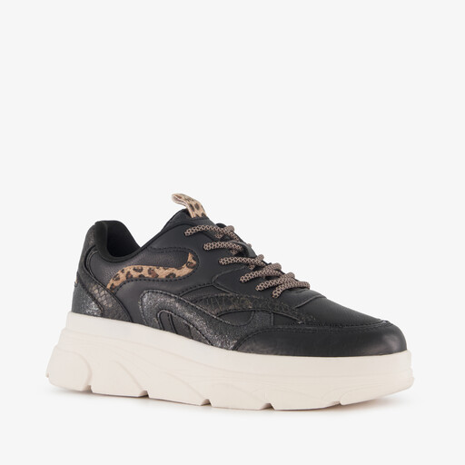 Dames dad sneakers met dierenprint zwart