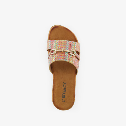 Gekleurde dames slippers met gesp goud