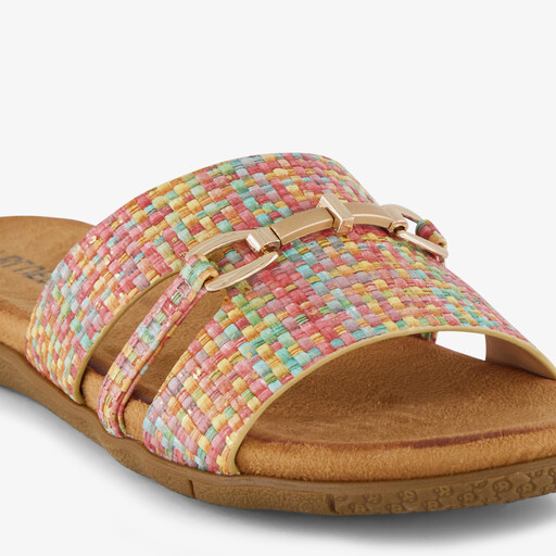 Gekleurde dames slippers met gesp goud