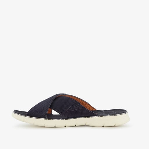 Leren heren slippers cognac blauw