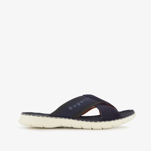 Leren heren slippers cognac blauw