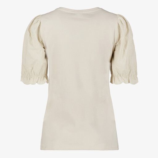 Dames T-shirt met geborduurde mouwen beige