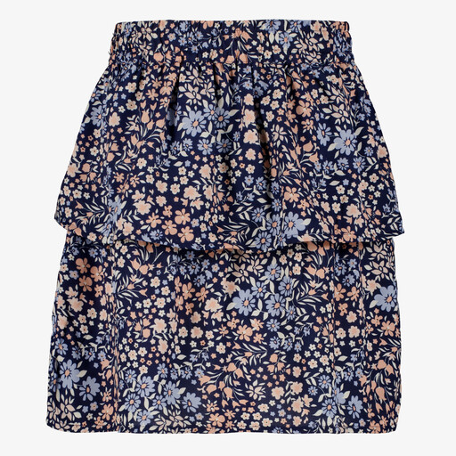 Vinaya meisjes rok met bloemen blauw