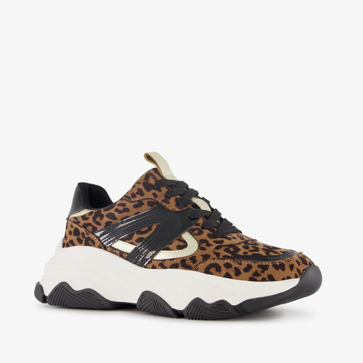 Dames dad sneakers met panterprint zwart