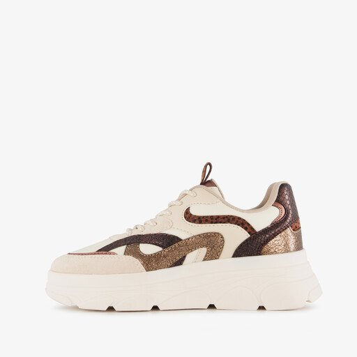 Dames dad sneakers met dierenprint beige