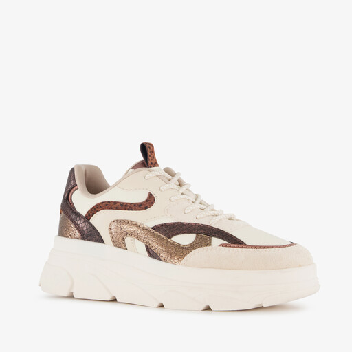 Dames dad sneakers met dierenprint beige