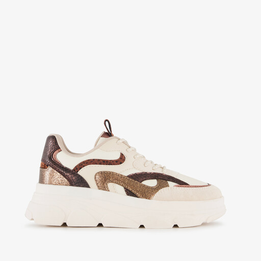 Dames dad sneakers met dierenprint beige