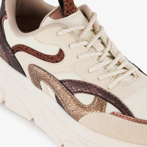 Dames dad sneakers met dierenprint beige