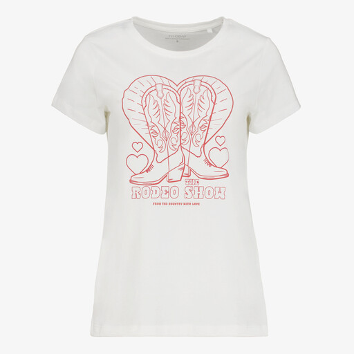 Dames T-shirt met cowboylaarzen wit