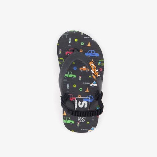 Jongens teenslippers met auto's zwart
