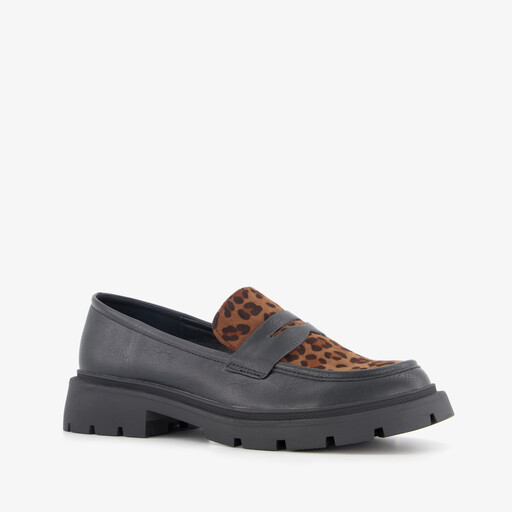 Dames loafers met panterprint details zwart
