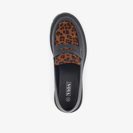 Dames loafers met panterprint details zwart