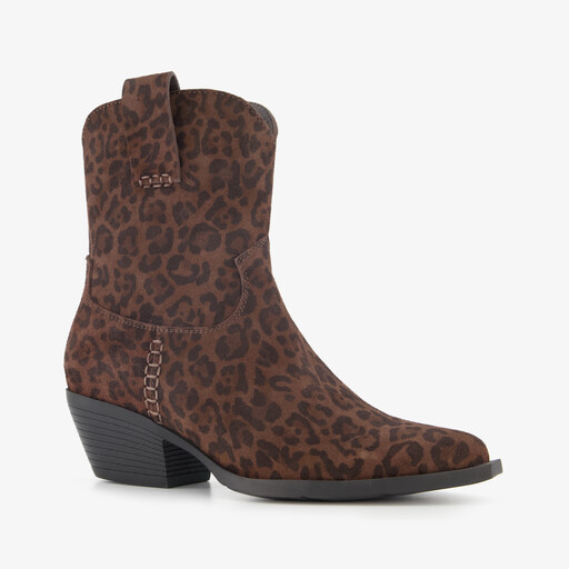 Suede dames western laarzen met panterprint bruin