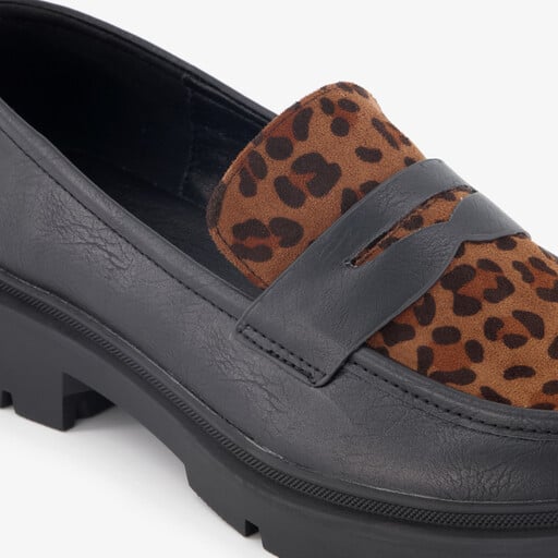 Dames loafers met panterprint details zwart