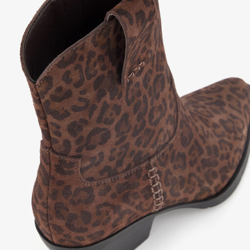 Suede dames western laarzen met panterprint bruin