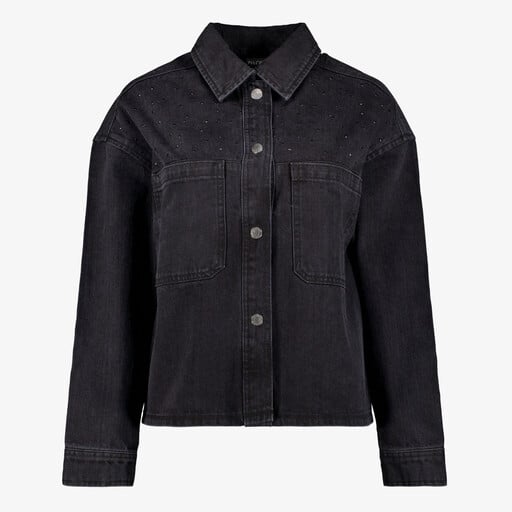 Dames denim overshirt met strass steentjes zwart