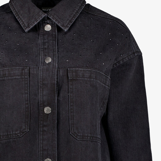Dames denim overshirt met strass steentjes zwart