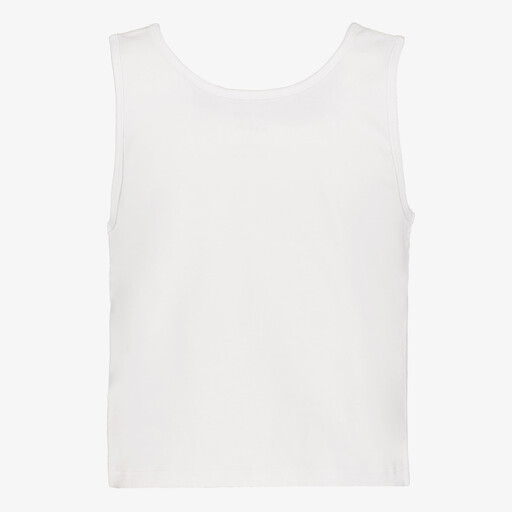 Meisjes singlet met knoop en opdruk wit