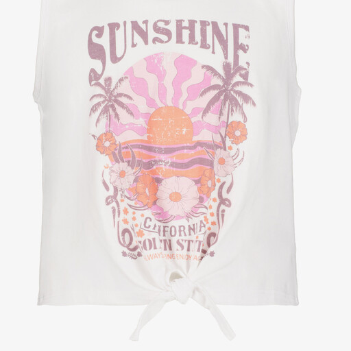 Meisjes singlet met knoop en opdruk wit