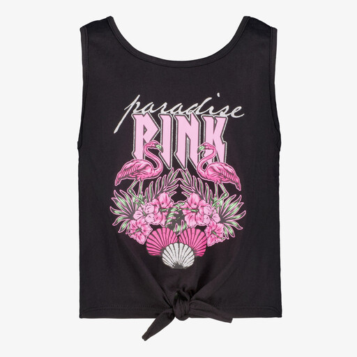 Meisjes singlet met knoop en opdruk zwart