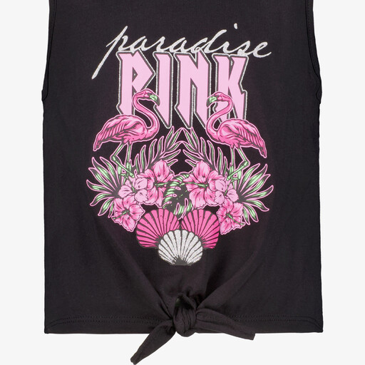 Meisjes singlet met knoop en opdruk zwart