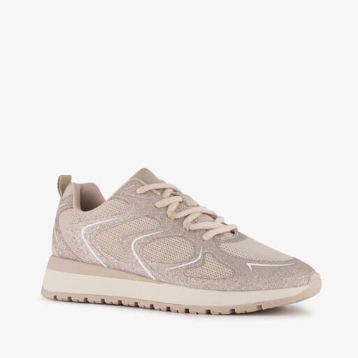 Dames sneakers met glitters taupe