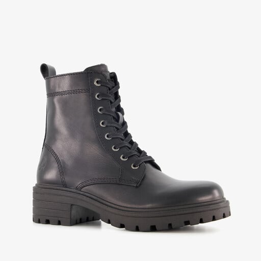 Leren dames veterboots zwart