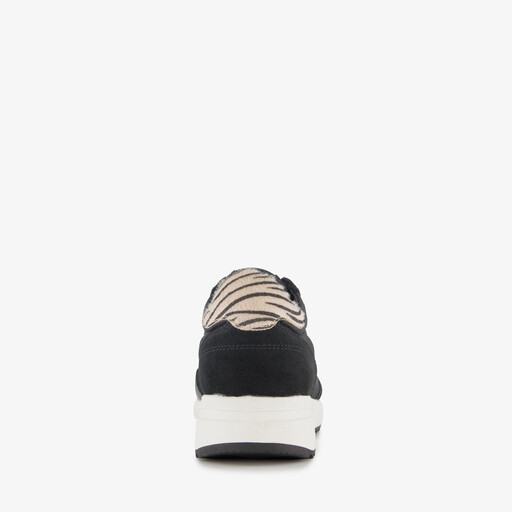 Suede dames sneakers met zebraprint details zwart