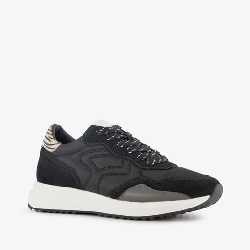 Suede dames sneakers met zebraprint details zwart