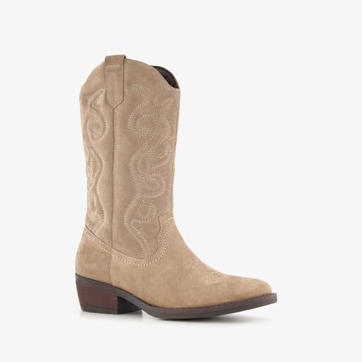 Suède dames cowboylaarzen beige