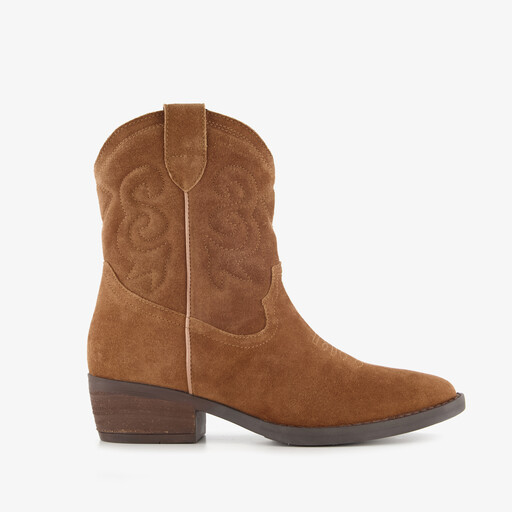 Suède dames cowboylaarsjes cognac