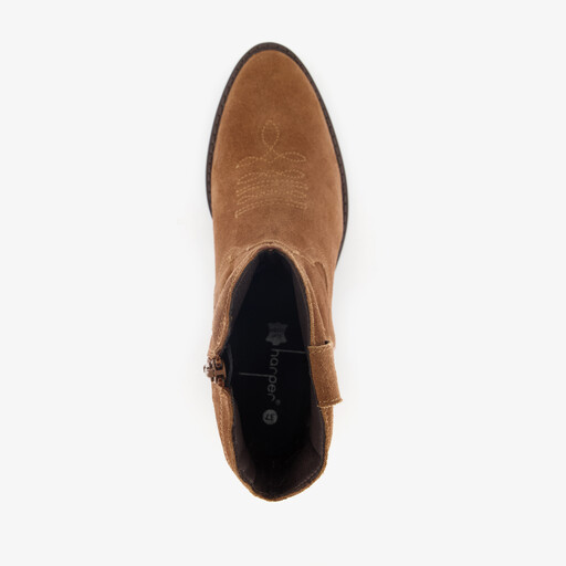 Suède dames cowboylaarsjes cognac