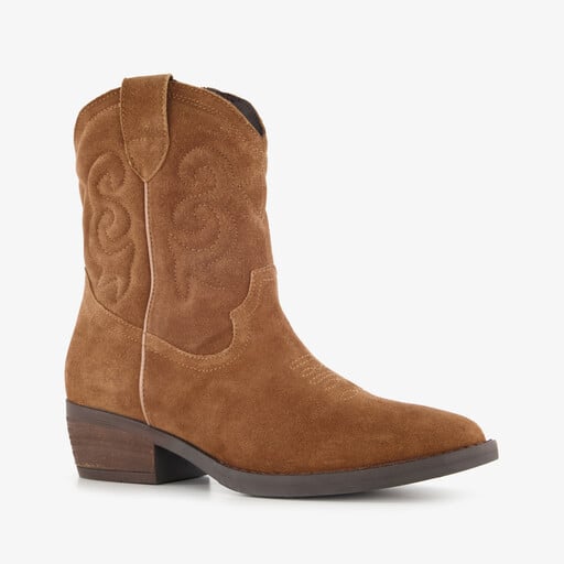 Suède dames cowboylaarsjes cognac