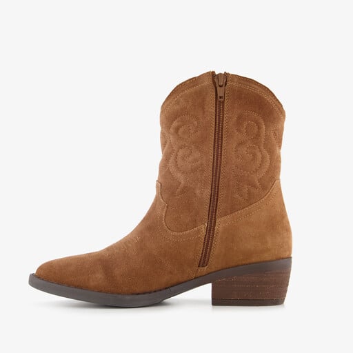 Suède dames cowboylaarsjes cognac