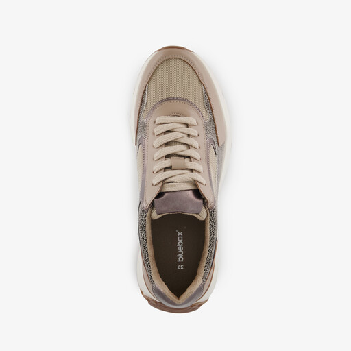 Dames sneakers met panterprint details taupe