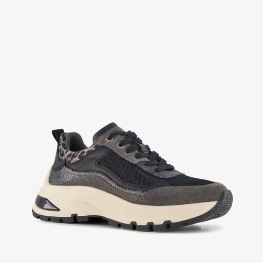 Dames sneakers met panterprint details grijs